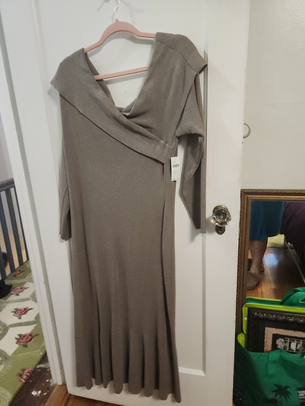Anthropologie Taupe Ribbed Cowl-Neck Maxi Dress
